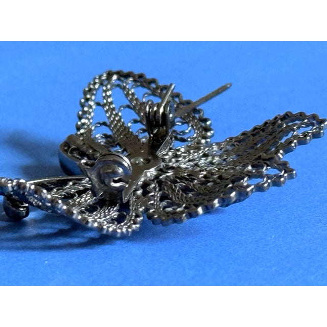 Vintage 1960s Filigree Butterfly Brooch Pin With Cannetille Style Openwork For Sale - Image 12 of 16