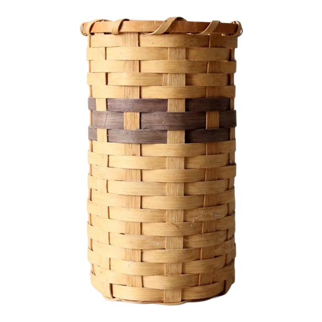 Vintage Hand-Woven Basket For Sale