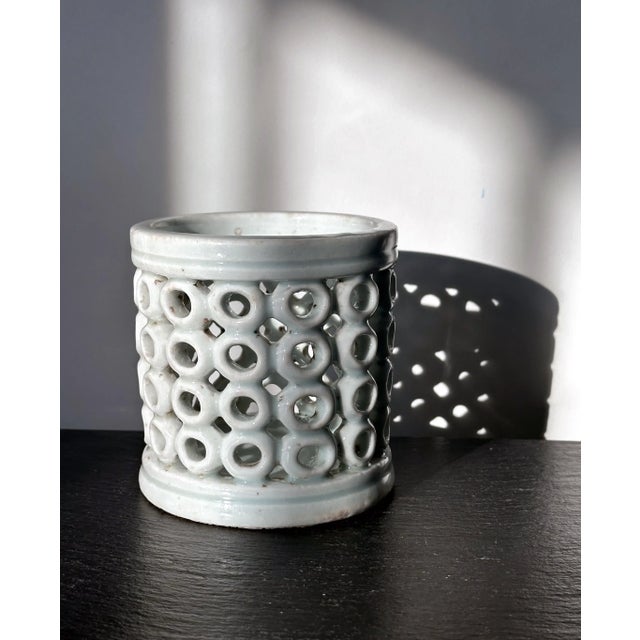 Asian Early 20th Century Korean Reticulated Celadon Brush Holder For Sale - Image 3 of 11