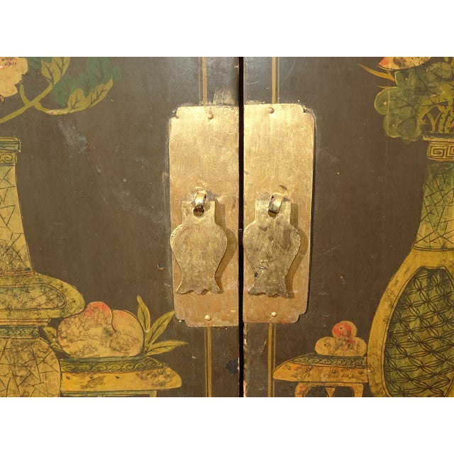 Wood Antique Hand Painted Asian Chinoiserie Altar Cabinet For Sale - Image 7 of 12