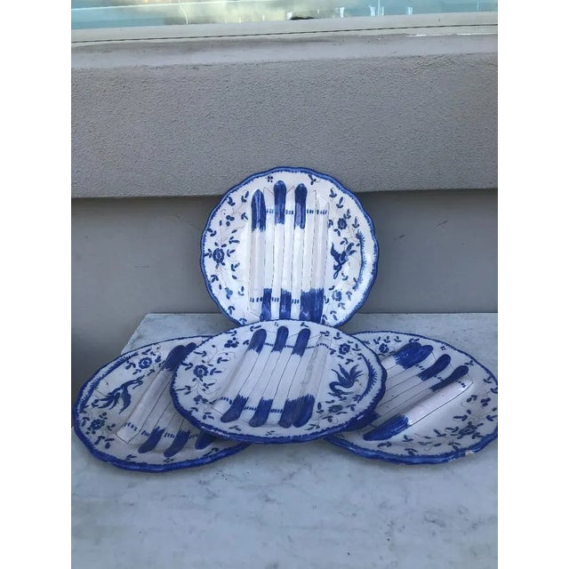French Country French Faience Blue and White Asparagus Plate, Circa 1920 For Sale - Image 3 of 7