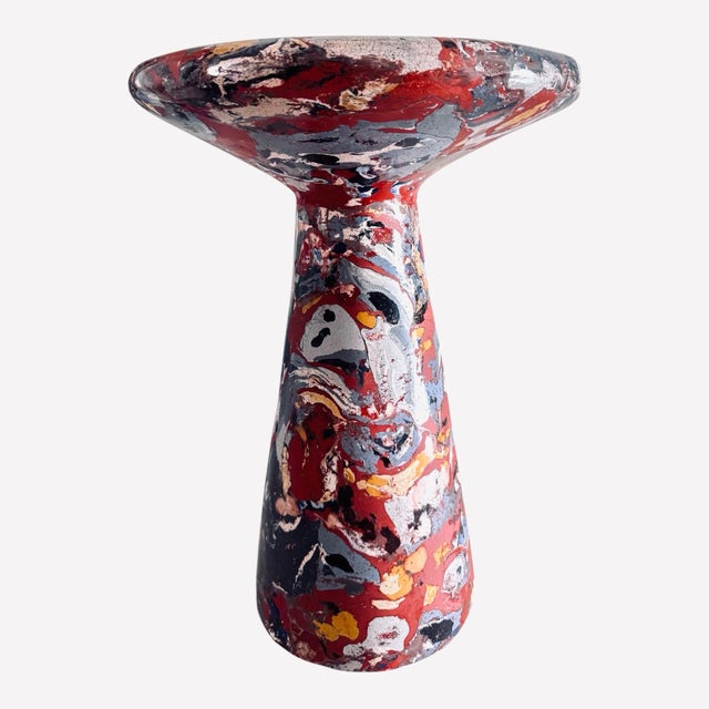 Unique handmade scagliola side table, expertly crafted, and polished to mimic the luxurious Antica Breccia di Aleppo...