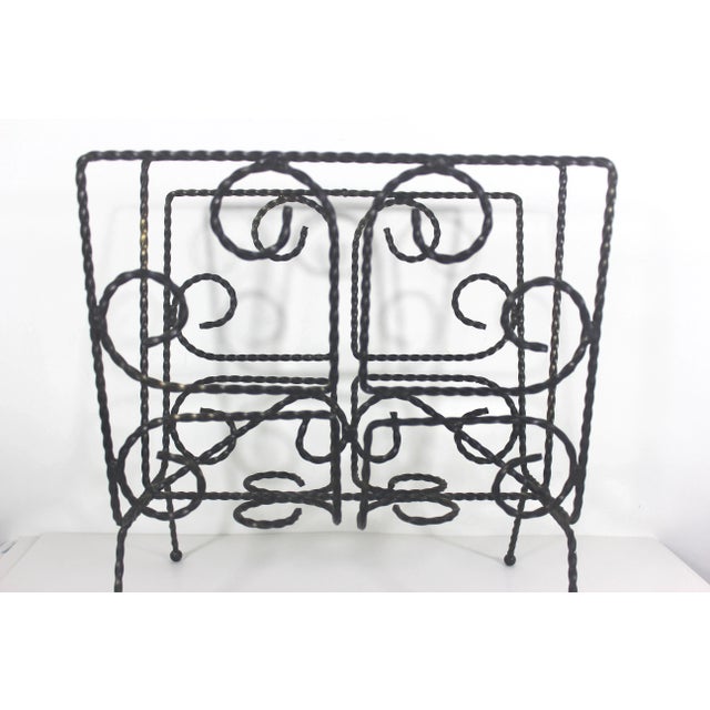 Metal Mid-Century Modern Twisted Black Metal Wire Magazine Rack, Office File Holder, Vintage Record Organizer For Sale - Image 7 of 9