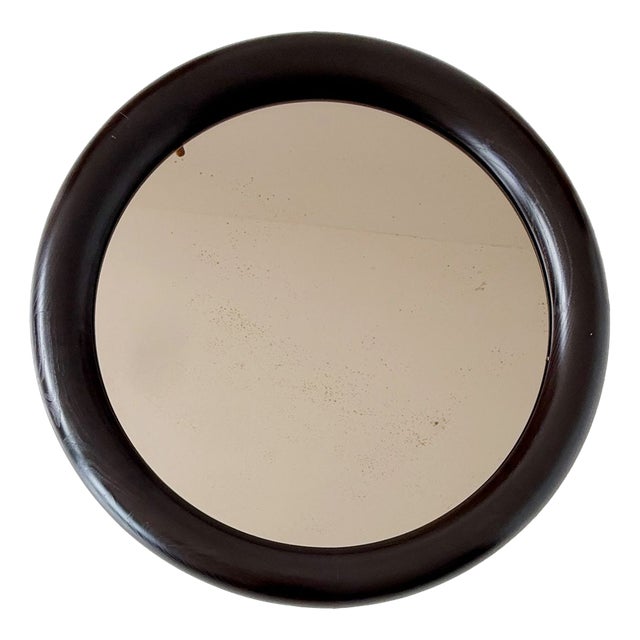 Round Mirror with Wooden Frame, 1960s For Sale