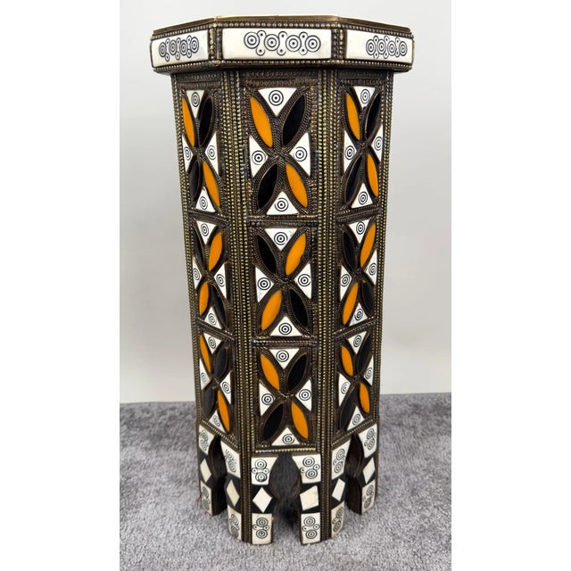 Moroccan Handmade Bronze Inlay Octagonal Side Table For Sale - Image 4 of 12
