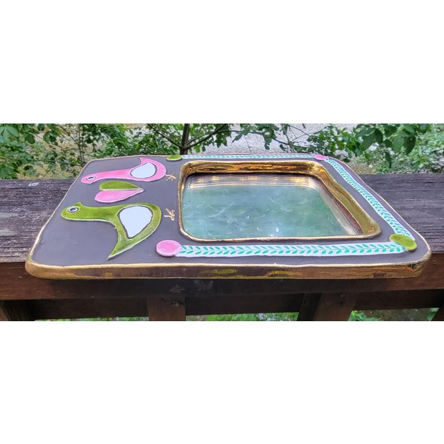 Mithe Espelt Ceramic Wall Mirror Pink & Green Birds For Sale - Image 4 of 10