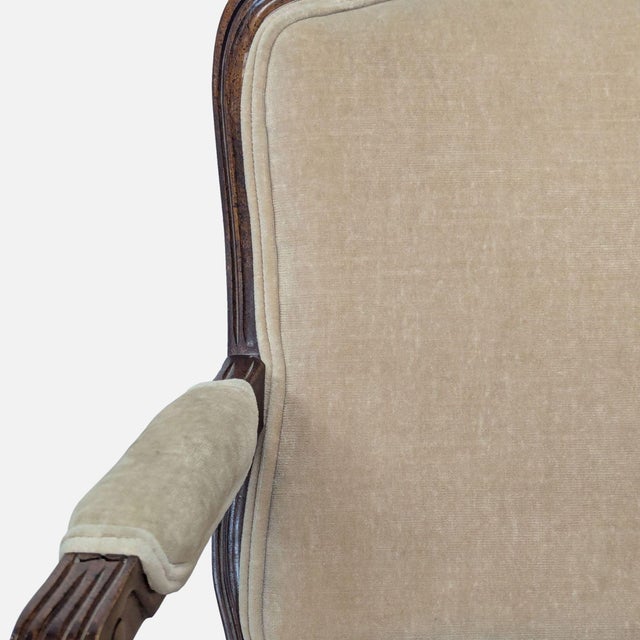 Wood Louis XV Style Carved Wood Velvet Fauteuil Armchair For Sale - Image 7 of 11