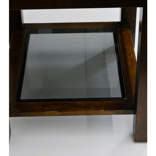 1970s John Widdicomb Burl Wood Smoked Glass Side End Table For Sale - Image 9 of 9