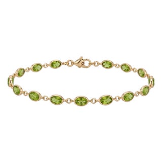 Natural Peridot Tennis Bracelet, Dainty Gemstone Chain Link Bracelet, Gold Bezel Bracelet, August Birthday Gift for Women For Sale