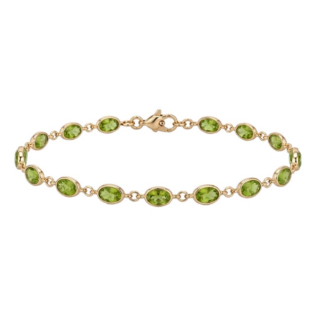 Natural Peridot Tennis Bracelet, Dainty Gemstone Chain Link Bracelet, Gold Bezel Bracelet, August Birthday Gift for Women For Sale