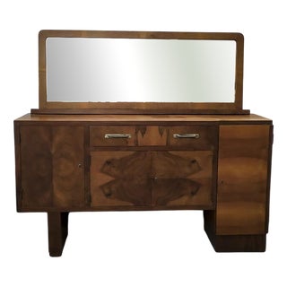 Italian Art Deco Credenza with Walnut Veneered Mirror For Sale