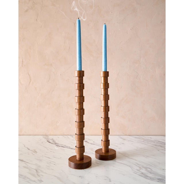 "Franc" Hand Turned Walnut Candle Holders by Lostine, Set of 2 For Sale - Image 11 of 11