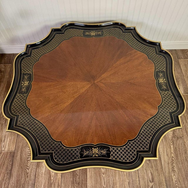 Late 20th Century Vintage Hollywood Regency Black Lacquer Chinoiserie Coffee Table For Sale - Image 5 of 13