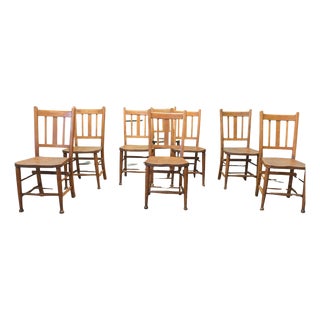 Victorian Beech and Elm School Chairs, Set of 8 For Sale