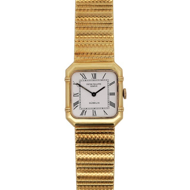 Metal 1990s Patek Philippe for Gübelin 4457/1 Double Signed 18k Gold 23mm Manual Watch For Sale - Image 7 of 18
