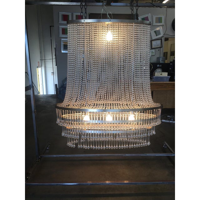 1990s Mid-Century Modern Glass Bead and drops Chandelier Large Satin Nickel Frame For Sale - Image 15 of 18