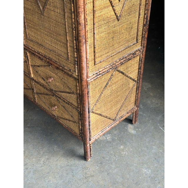 Brown 1980s Tortoiseshell British Colonial Bamboo & Rattan Wardrobe Attributed to Ralph Lauren for Bloomingdale’s For Sale - Image 8 of 12