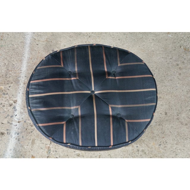 Mid Century Regency Style Ebonized Gold Painted Upholstered Stool Pouf Bench For Sale - Image 6 of 18