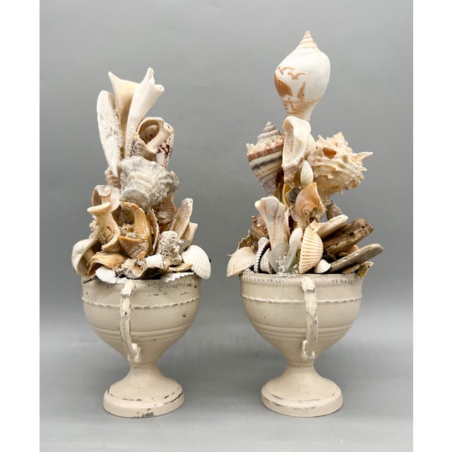 Early 21st Century Pair of Coastal Shell Topiary Urn Topiary Sculptures by Artist – Coastal / Organic Modern For Sale - Image 5 of 17