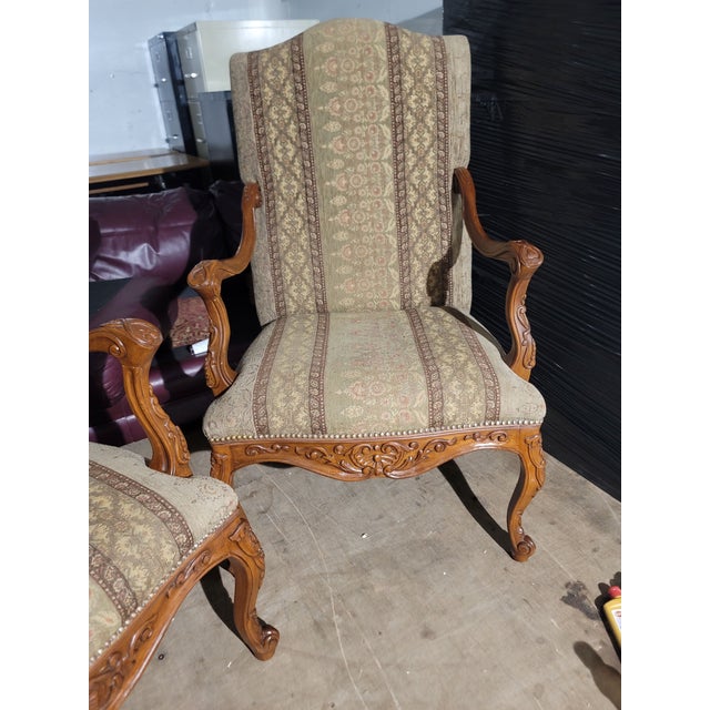 Pair of Ornately Carved Wood Framed Armchairs - Vintage For Sale - Image 9 of 11