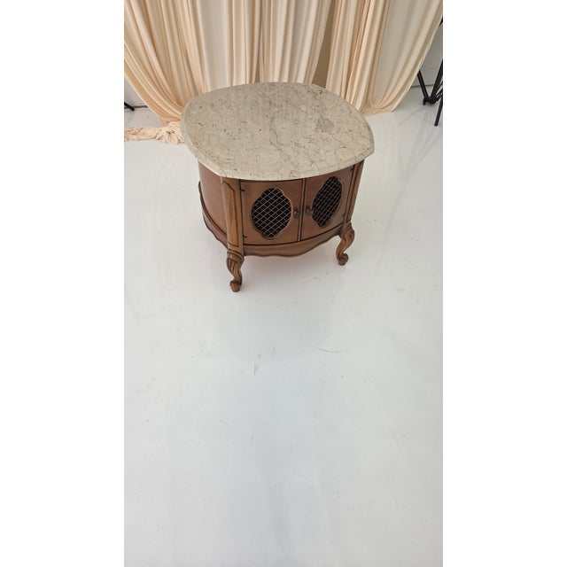 Vintage French Provincial Drum Table With Metal Mesh Cabinet Doors. Made in Italy For Sale - Image 14 of 18