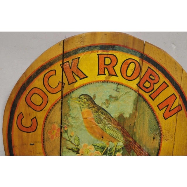 Early 20th Century Vintage Cock Robin Flour Aw Hammond Co Round Wood Advertisement Plaque For Sale - Image 5 of 11
