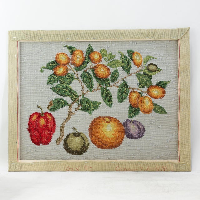 Textile Vintage Needlework Fruit Branch Still Life – Rustic Textile Wall Art With Oranges and Berries For Sale - Image 7 of 8