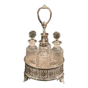 Antique English Silverplate Condiment Cruet Set Holder