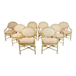 Set of 8 Vintage McGuire Bamboo Dining Armchairs, San Francisco For Sale