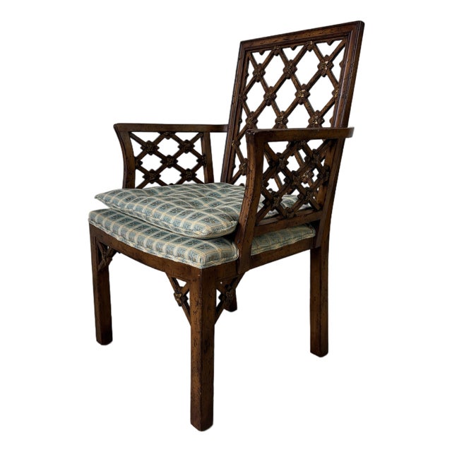 Vintage Chinese Chippendale Style Open Lattice Armchair For Sale