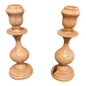 Vintage Maple Hand Turned Candlesticks, Set of 2