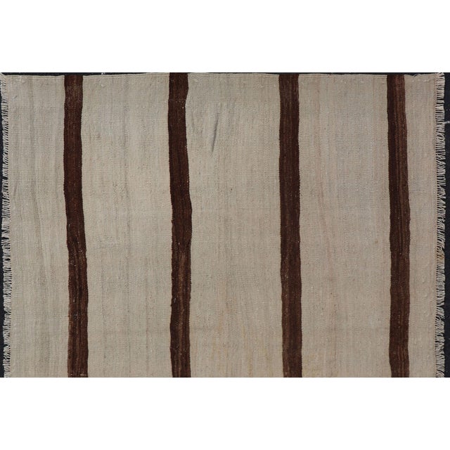 Ivory Turkish Vintage Kilim Rug Ivory Beige With Brown Stripes Wool Flatweave For Sale - Image 8 of 10