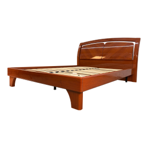 1990s Beautiful Modern Lacquered Cherry Platform Bed With Storage Headboard