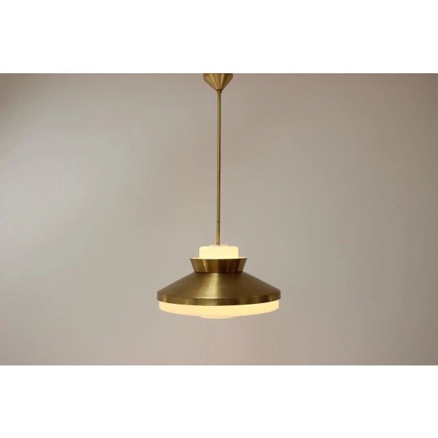 Red Mid-Century Brass and Glass Pendant by Valasske Mezirici, 1970s For Sale - Image 8 of 9