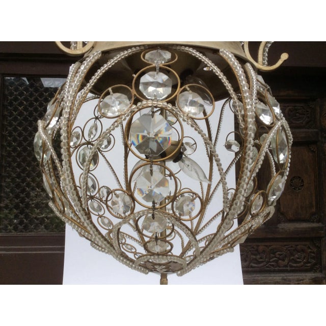 Vintage Crystal & Silvered Tole Hanging Lantern For Sale In San Antonio - Image 6 of 9