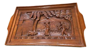 Vintage Wood Carve Palm Tree Tiki Serving Tray Vanity
