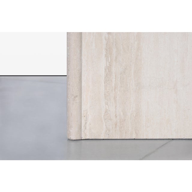 Vintage Italian Postmodern Bullnose Edge Travertine Console Table For Sale In Los Angeles - Image 6 of 12