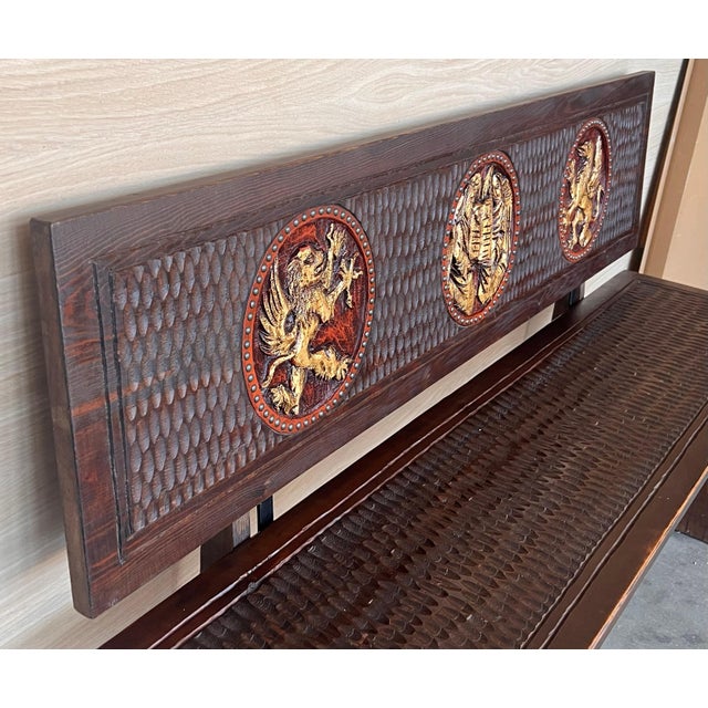 20th Century Spanish Renaissance Carved Walnut Bench Banquette "Escaño" For Sale - Image 11 of 18