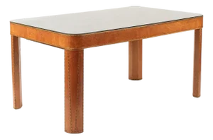 Antique Art Deco Macassar Ebony Wood Dining Table With Glass Top, 1940s