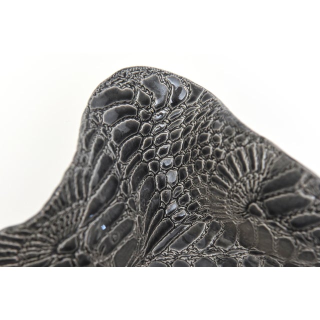 Charcoal Vintage Biomorphic Snakeskin Embossed Ceramic Bowl, Gray, Charcoal, White For Sale - Image 8 of 11