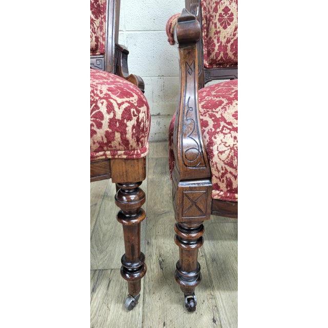 Antique Victorian Eastlake Fleur De Lis Upholstered Parlor Chairs For Sale - Image 10 of 10