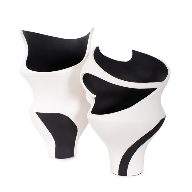 Contemporary Rapsie Black and White Vase- Short For Sale - Image 3 of 11