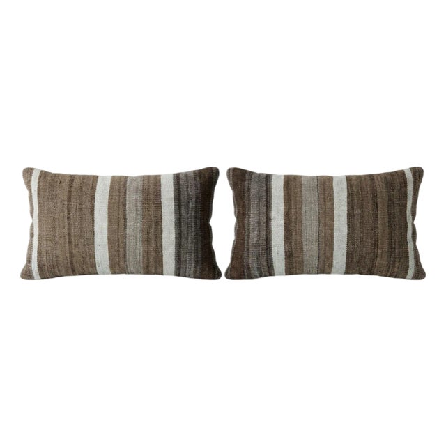 Modern Kilim Lumbar Pillow Cover 11'' X 20'' - Set of Two For Sale