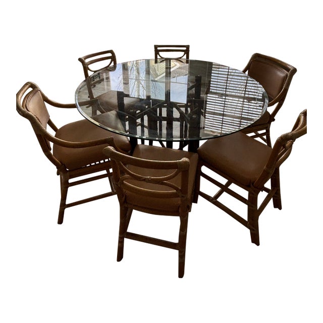 Vintage Authentic McGuire Bamboo/Rattan/Leather Dining Room Set. Circa Late 1990’s. For Sale