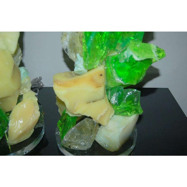 2010s Glass Rock Lamp Sculptures in Yellow & Green For Sale - Image 5 of 9