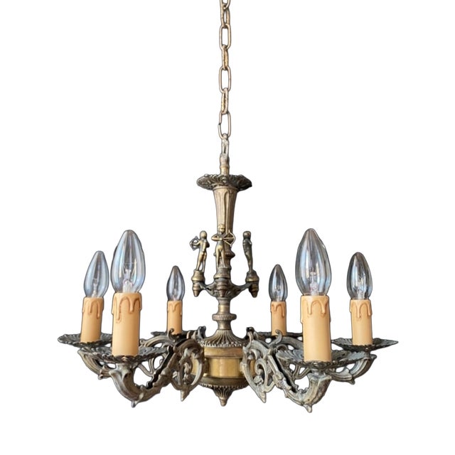 Vintage Brass Chandelier with Archers, 1960s For Sale