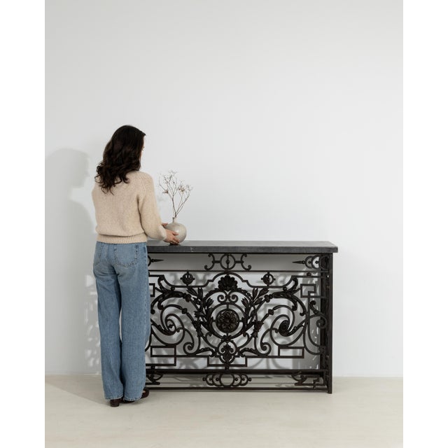 Neoclassical Wrought Iron Console With Belgian Bluestone For Sale - Image 9 of 13