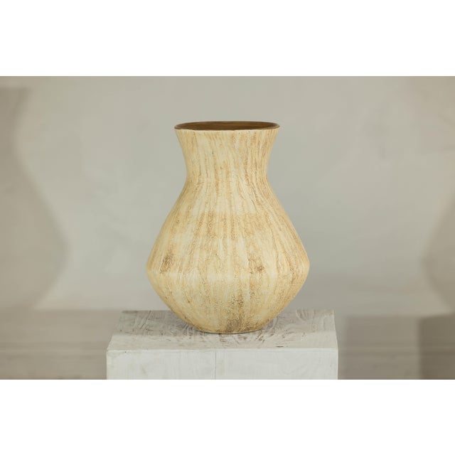 Large Artisan Ceramic Vase with Textured Drip Glaze and Flared Neck For Sale - Image 13 of 18