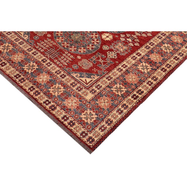 Shabby Chic Rustic Super Kazak Red/Blue Wool Rug - 5'3'' X 6'3'' For Sale - Image 3 of 10