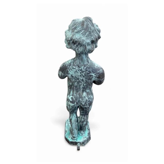 1990s Vintage-Style Bronze Boy Playing Flute Fountain With Verdigris Patina For Sale - Image 5 of 9